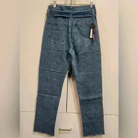 NWT Momokrom Nasty Gal Keep Up Belted Medium Wash High Waisted Blue Jeans $58 - Picture 6 of 15
